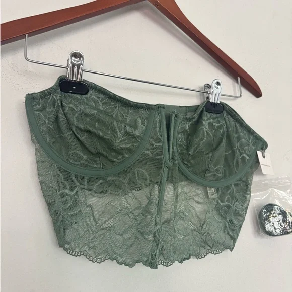 ANTHROPOLOGIE NWT TEIL GREEN LACE STRAPLESS ADJUSTABLE CORSET BRALETTE SZ XL - Picture 3 of 9